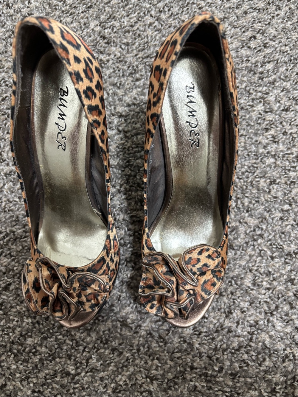 Bumper Leopard Print Peep-Toe Heels with Bow Detail - Brown & Black